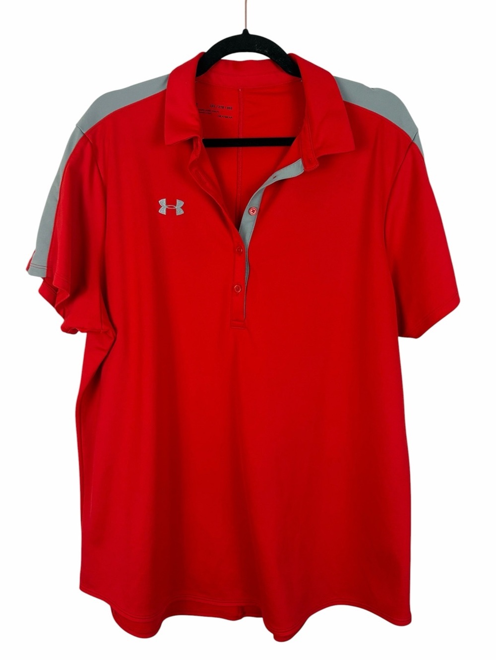 Under Armour HeatGear Loose Performance Polo Shirt Red & Gray Athletic Golf Top